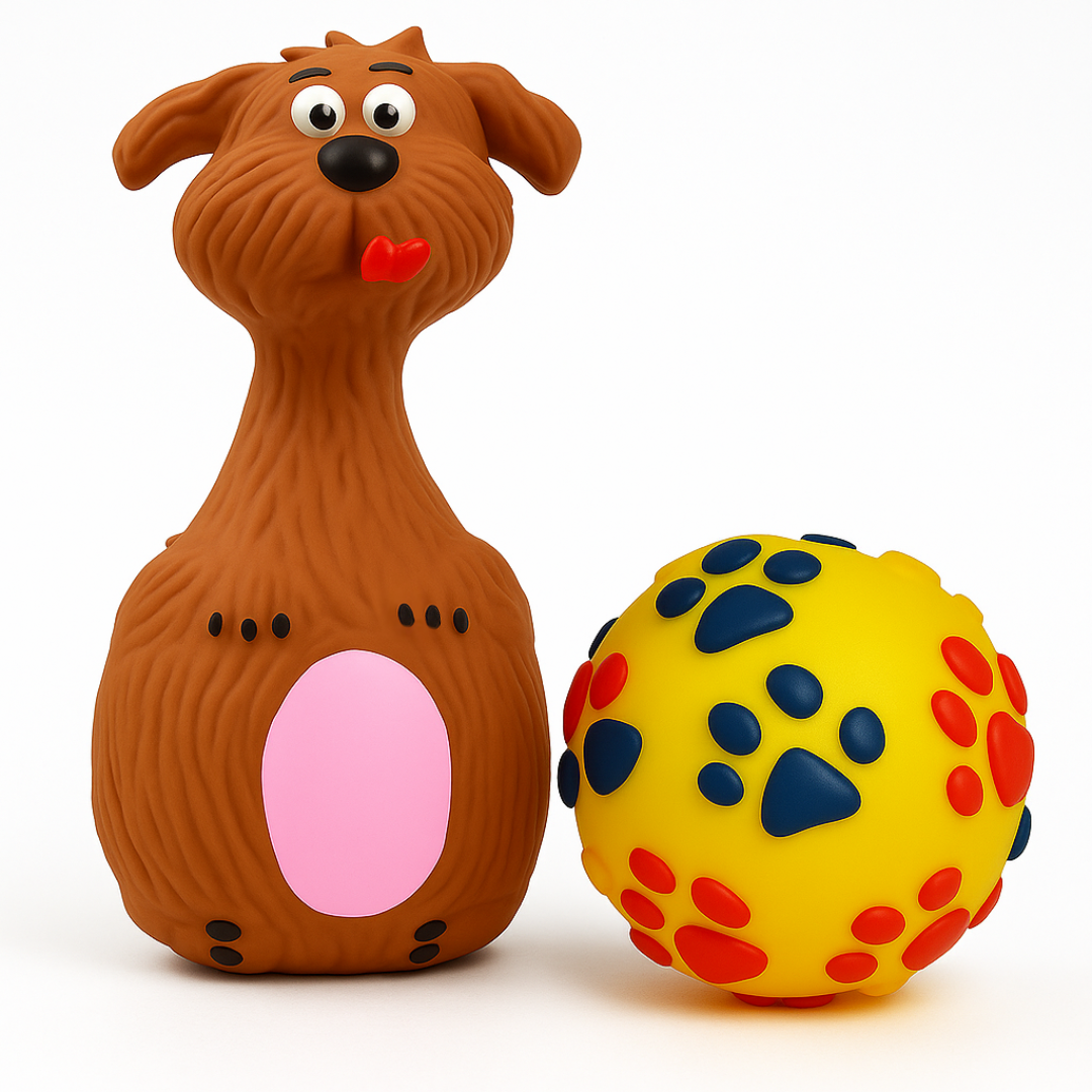2-in-1 Combo of Latex Squeaky Toy & Squeaky Ball