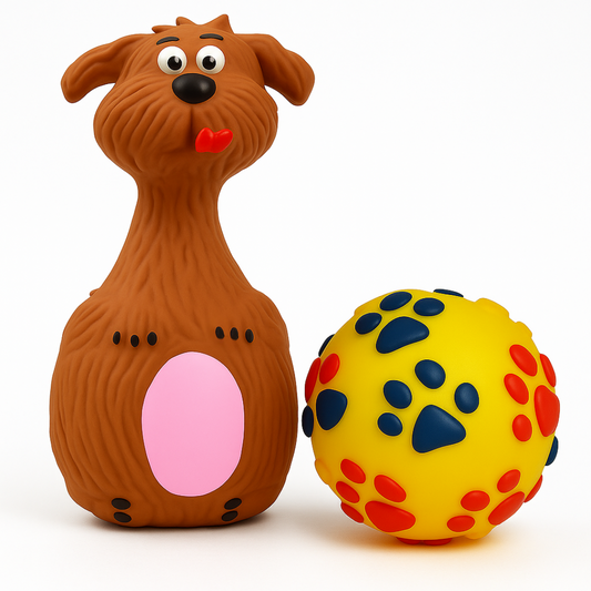 2-in-1 Combo of Latex Squeaky Toy & Squeaky Ball