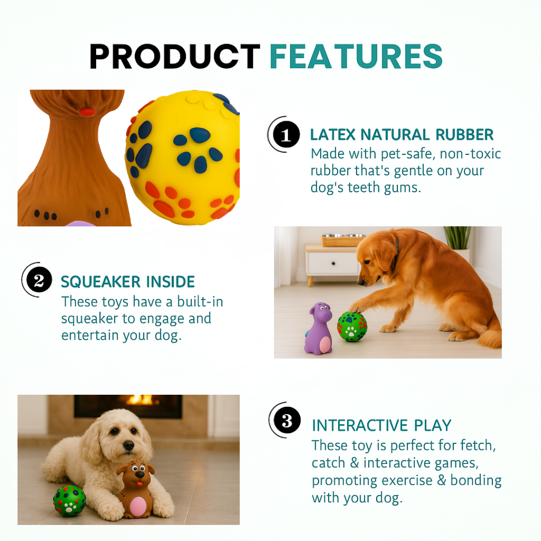 2-in-1 Combo of Latex Squeaky Toy & Squeaky Ball