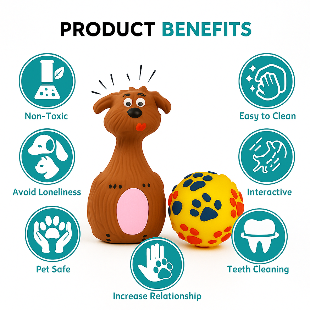 2-in-1 Combo of Latex Squeaky Toy & Squeaky Ball